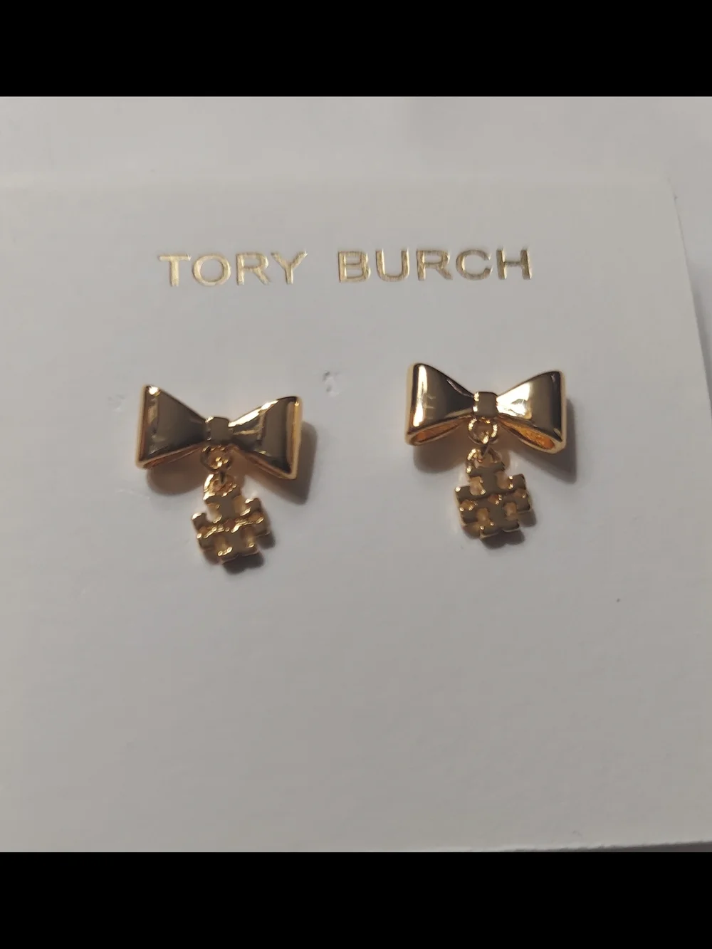 Tory Burch Gold Bow Drop Logo Earrings